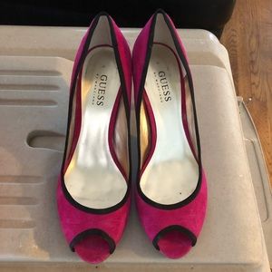 Size 7.5 Guess Pink Suede Peeptoe Shoes
